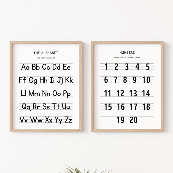 Alphabet Poster, Handwriting Chart Print, Educational Wall Art Printable, Homeschool Classroom Decor, ABC Poster, Number Chart 123 Posters