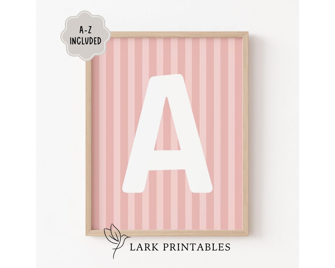 Pink Am Monogram Pink Striped Monogram Wall Art for Nursery Decor, Pink Letter Decor ...