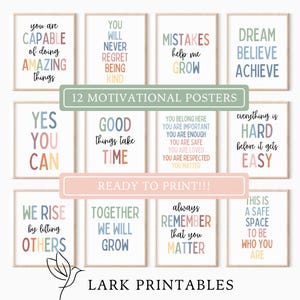 Motivational Classroom Posters, Growth Mindset, We Rise By Lifting Others, Yes You Can, Classroom Decor, Mistakes Help Me Grow Printable Art