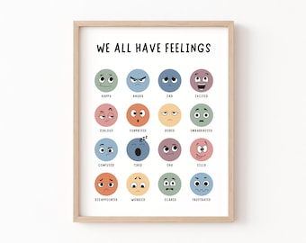 It's Okay to Feel, Boho Classroom Decor, Feelings Chart Poster, My Feelings Printable, Classroom Posters, Emotions Print, Homeschool Decor