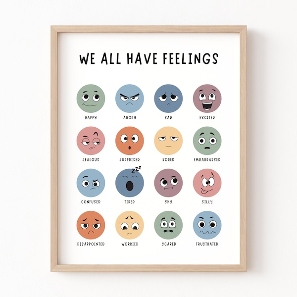 It's Okay to Feel, Boho Classroom Decor, Feelings Chart Poster, My Feelings Printable, Classroom Posters, Emotions Print, Homeschool Decor