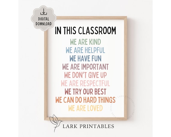 In This Classroom We Are Kind Printable Poster, Classroom Rules, Classroom Posters, Back To School, Classroom Management, Classroom Decor