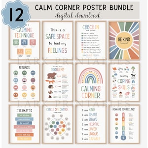 Classroom Decor Calming Corner Posters Bundle Set of 12, School Counselor Decor, Mental Health Emotional Regulation, Circle of Control