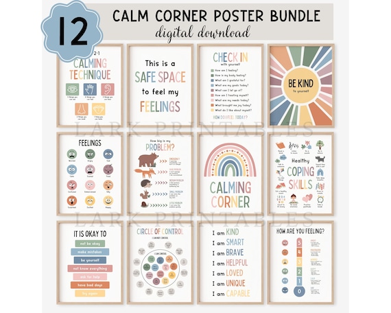 Classroom Decor Calming Corner Posters Bundle Set of 12, School Counselor Decor, Mental Health Emotional Regulation, Circle of Control