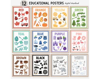 Preschool Colors Posters Printable, Montessori Color Cards, Learning Colors, Educational Color Charts Digital Download