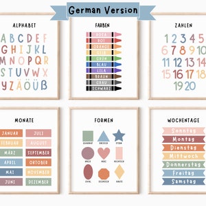 Set mit 6 Lerndrucken, Homeschool Klassenzimmer Dekor, Montessori Klassenzimmer, deutsches Alphabet, Klassenzimmer Printables