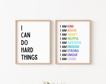 I Can Do Hard Things, Affirmations for Kids, Classroom Posters, I Am Affirmations, Playroom Sign, Affirmations Poster, I Am Kind Smart Loved