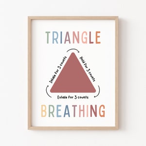 Triangle Breathing Poster, Calming Corner, Mindfulness Breathing Technique Poster, Therapy Office Decor, Mental Health, School Counselor
