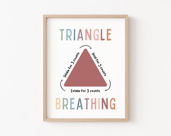 Triangle Breathing Poster, Calming Corner, Mindfulness Breathing Technique Poster, Therapy Office Decor, Mental Health, School Counselor