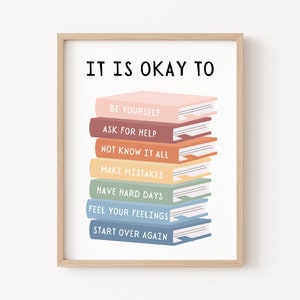 Het is oké om niet oké te zijn Poster, Motiverende Kids Art, Classroom Posters Quotes, Educatieve Wall Art, Wees jezelf, Playroom Wall Art Decor