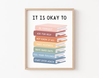 It's Okay to Not be Okay Poster, Motivational Kids Art, Classroom Posters Quotes, Educational Wall Art, Be Yourself, Playroom Wall Art Decor