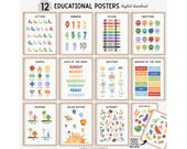 Montessori Toddler Educational Learning Printable Posters Homeschool Kindergarten Preschool Alphabet Prints, Colorful Nursery Playroom Decor