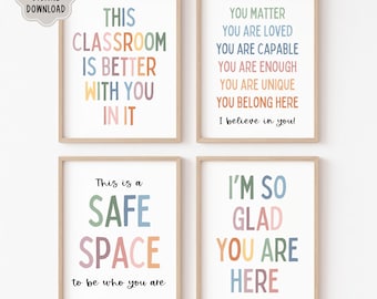Back To School Classroom Decor, Inspirational Wall Art For Children, Educational Posters, Kids Daily Affirmations, I'm So Glad You're Here