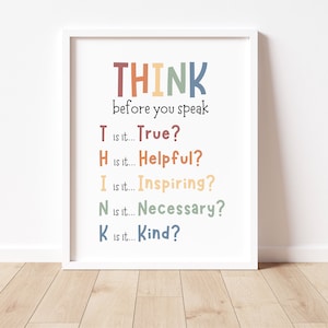 Think Before You Speak Schild, Ratgeber Büro Dekor, Boho Klassenzimmer Dekor, Klassenzimmer Regeln druckbar, Positive Klassenzimmer Poster, Montessori