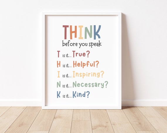 Think Before You Speak Sign, Counselor Office Decor, Boho Classroom Decor, Classroom Rules Printable, Positive Classroom Posters, Montessori