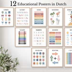 Set von 12 Niederländischen Lerndrucken, Homeschool Klassenzimmer Dekor, Montessori Klassenzimmer, Niederländisches Alphabet, Zweisprachiges Klassenzimmer, DIGITAL DOWNLOAD