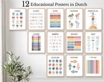 Set of 12 Dutch Educational Prints, Homeschool Classroom Decor, Montessori Classroom, Dutch Alphabet, Bilingual Classroom, DIGITAL DOWNLOAD