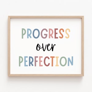 Progress Over Perfection Inspirational Office Decor Boho Motivational Classroom Decor Positive Affirmation Poster Typography Mental Health