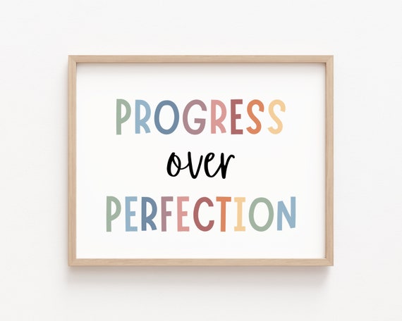 Progress Over Perfection Inspirational Office Decor Boho Motivational Classroom Decor Positive Affirmation Poster Typography Mental Health