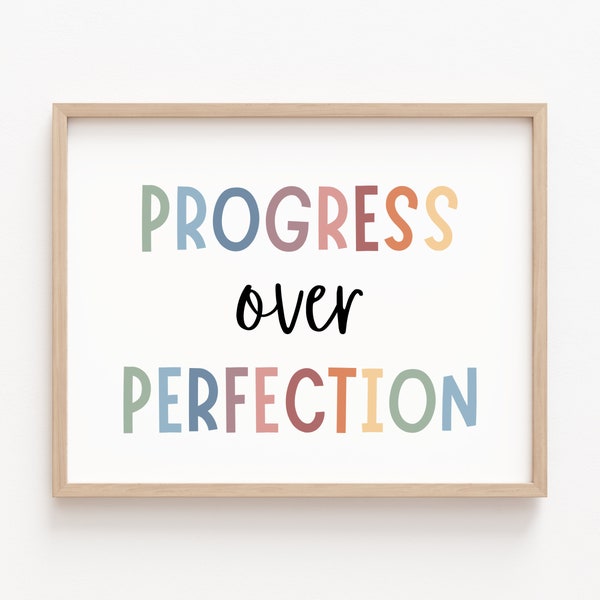 Progress Over Perfection Inspirational Office Decor Boho Motivational Classroom Decor Positive Affirmation Poster Typography Mental Health