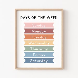 Days of the Week Printable Educational Posters Montessori Education Classroom Decor Homeschool Resources Kindergarten Preschool Printables