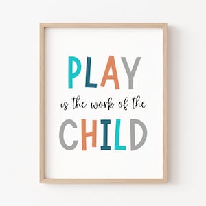 El juego es el trabajo del niño, terapia de juego, cartel Montessori, decoración de la sala de juegos, materiales de decoración Montessori, trabajo social, decoración de la escuela en el hogar