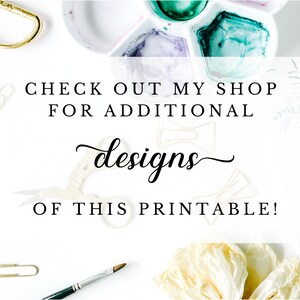 May include: White background with gold scissors, paper clips, a paintbrush, and a watercolor palette. Text reads "CHECK OUT MY SHOP FOR ADDITIONAL designs OF THIS PRINTABLE!"
