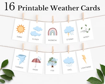 Weather Flashcards, Toddler Weather Activity, Homeschool Activities, Pre-K Activity, Montessori Preschool Flashcard, Morning Basket