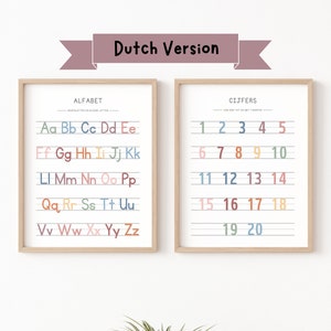 2er Set Niederländische Handschrift Drucke, Homeschool Klassenzimmer Dekor, Montessori Klassenzimmer, Niederländisches Alphabet, Zweisprachige Klassenzimmer Drucke
