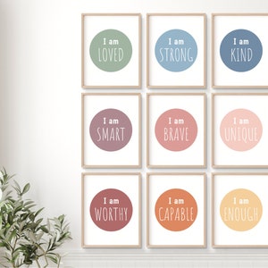 Affiches d'art mural d'affirmation pour enfants Décor de salle de classe Boho Je suis un état d'esprit de croissance courageux Affirmations positives pour les enfants imprimables Homeschool