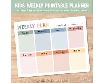 Kids Weekly Planner, Homeschool Printable, Kids Summer Schedule (Digital Download)