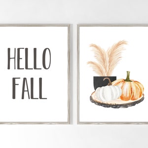 Hello Fall Printable Set of 2, Autumn Quotes Print, Fall Printables , Neutral Fall Prints, Fall Quotes Printable, Fall Decor, Pumpkin Decor image 2