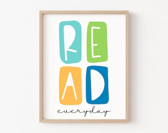 Leer todos los días imprimible, póster de lectura inspiradora para el aula, Decoración de la sala de juegos para niños, Lectura de la decoración del aula, Sala de juegos Imprimible