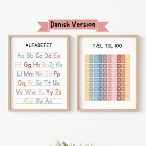 Set von 2 Dänischen Lerndrucken, Homeschool Klassenzimmer Dekor, Montessori Klassenzimmer, Dänisches Alphabet, Dänisches Klassenzimmer Printables