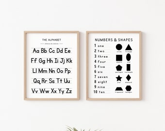 Alphabet Poster, Handwriting Chart Print, Educational Wall Art Printable, Homeschool Classroom Decor, ABC Poster, Number Chart 123 Posters