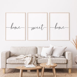 Set of 3 Living Room Prints, Home Sweet Home Sign, Typography Print, New Home Gift, Home Wall Decor, Above Couch Prints, Housewarming Gift image 1