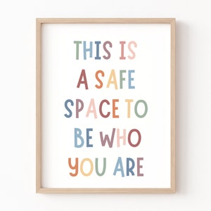 Safe Space To Be Who You Are Poster Therapy Office Decor Psychologist Wall Print Inclusive Boho Classroom Mental Health School Counselor