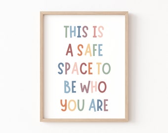 Safe Space To Be Who You Are Poster Therapy Office Decor Psychologist Wall Print Inclusive Boho Classroom Mental Health School Counselor