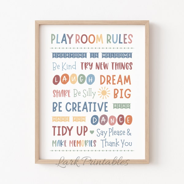 Playroom Rules Decor Printable Wall Art, Kids Room Decor, Shared Room Poster, Boho Colorful Playroom Wall Decor, Pastel Toddler Room Decor