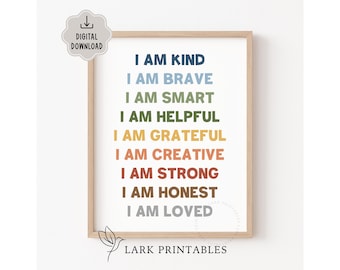 Boys Room Affirmations Poster, Kids Mental Health Wall Art, Motivational Decor, Kids Playroom Prints, Boys Room Decor, Homeschool Classroom