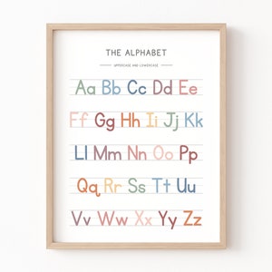 Rainbow Alphabet Poster, Handwriting Chart Print, Educational Wall Art Printable, Homeschool Classroom Decor, ABC Poster, Back to School