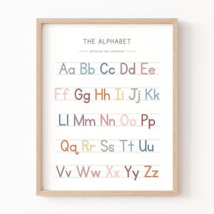 Regenbogen Alphabet Poster, Handschrift Diagramm Druck, Lernwand Kunst zum ausdrucken, Homeschool Klassenzimmer Dekor, ABC Poster, Schulanfang