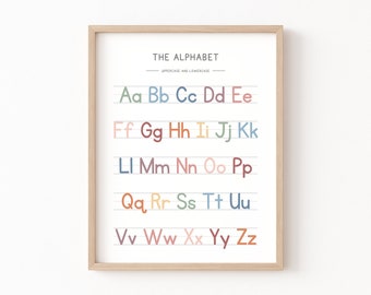 Rainbow Alphabet Poster, Handwriting Chart Print, Educational Wall Art Printable, Homeschool Classroom Decor, ABC Poster, Back to School
