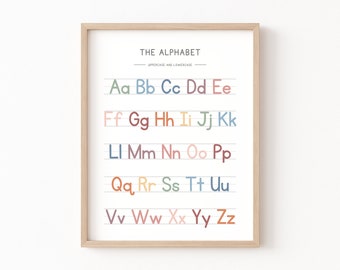 Rainbow Alphabet Poster, Handwriting Chart Print, Educational Wall Art Printable, Homeschool Classroom Decor, ABC Poster, Back to School