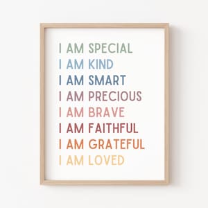 Affirmations for Kids, Classroom Posters, I Am Affirmations, Playroom Poster, Affirmations Poster, Homeschool Decor, I Am Special Precious