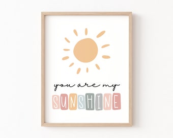 You Are My Sunshine Printable Wall Art, Boho Nursery, Pastel Playroom, Playroom Printable, Neutral Nursery Decor, You Are My Sunshine Print