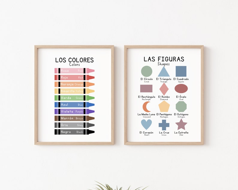 May include: Two educational posters in Spanish, one titled "Los Colores" (Colors) with crayon illustrations and the other titled "Las Figuras" (Shapes) with geometric shapes.