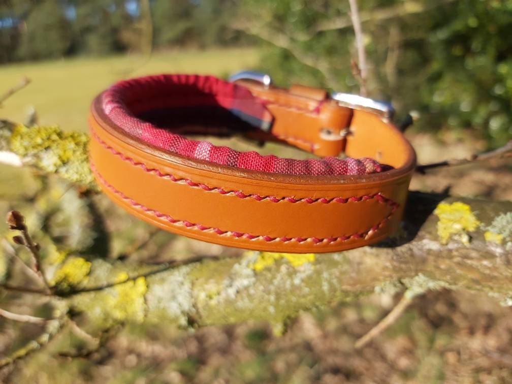 Red Tartan Dog Collar UK High Quality Tan Leather Brown Etsy
