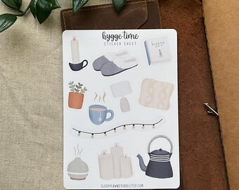 sticker sheet | hygge cozy stickers for journals planners hobonichi tea stickers candle for scrapbooks cute greeting card stickers