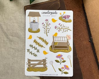 Cottagecore Sticker Sheet | Hand-Drawn Countryside Stickers